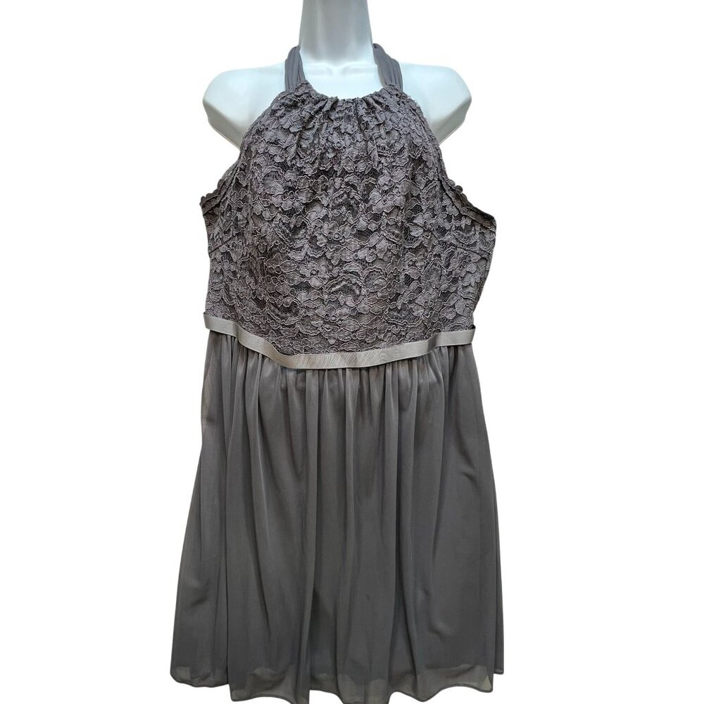Davids Bridal Womens Bridesmaid Mini Dress Size 16 Gray Lace Halter Wedding
